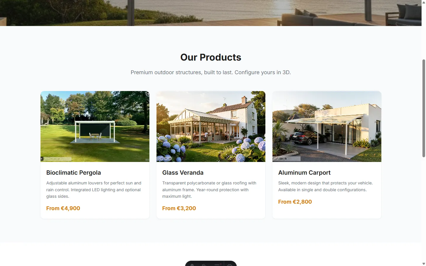 A dealer website's product photos, each carrying a configurator button