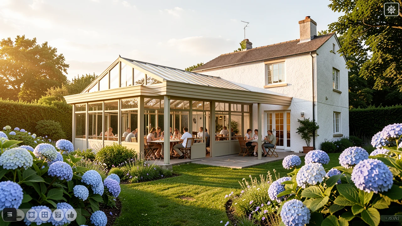 Glass veranda with polycarbonate roof — configure in 3D